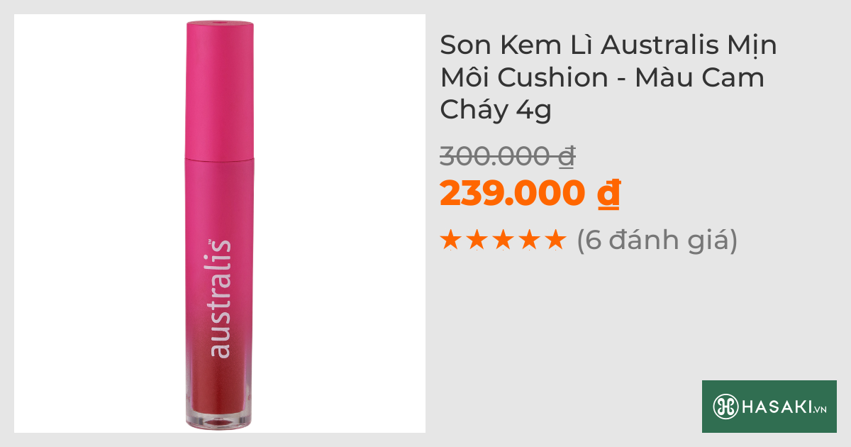 Son Kem Lì Australis Mịn Môi Cushion - Màu Cam Cháy 4g