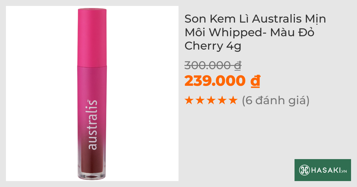 Son Kem Lì Australis Mịn Môi Whipped- Màu Đỏ Cherry 4g