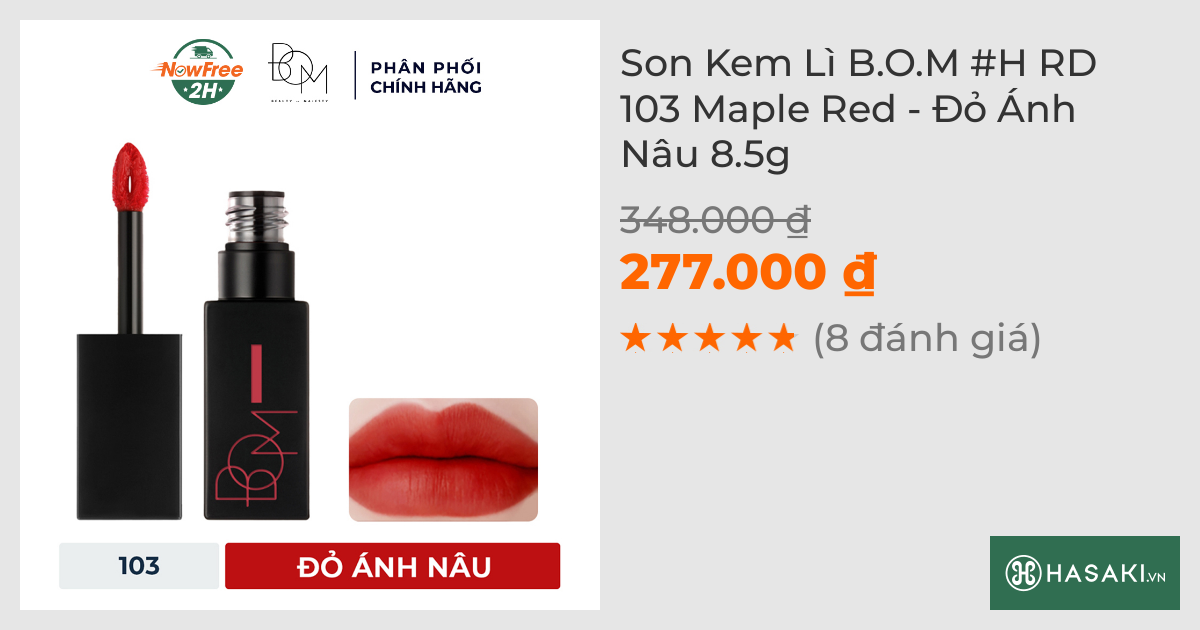 Son Kem Lì B.O.M #H RD 103 Maple Red - Đỏ Ánh Nâu 8.5g