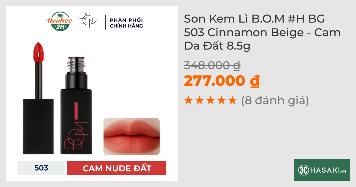 Son Kem Lì B.O.M #H BG 503 Cinnamon Beige - Cam Da Đất 8.5g