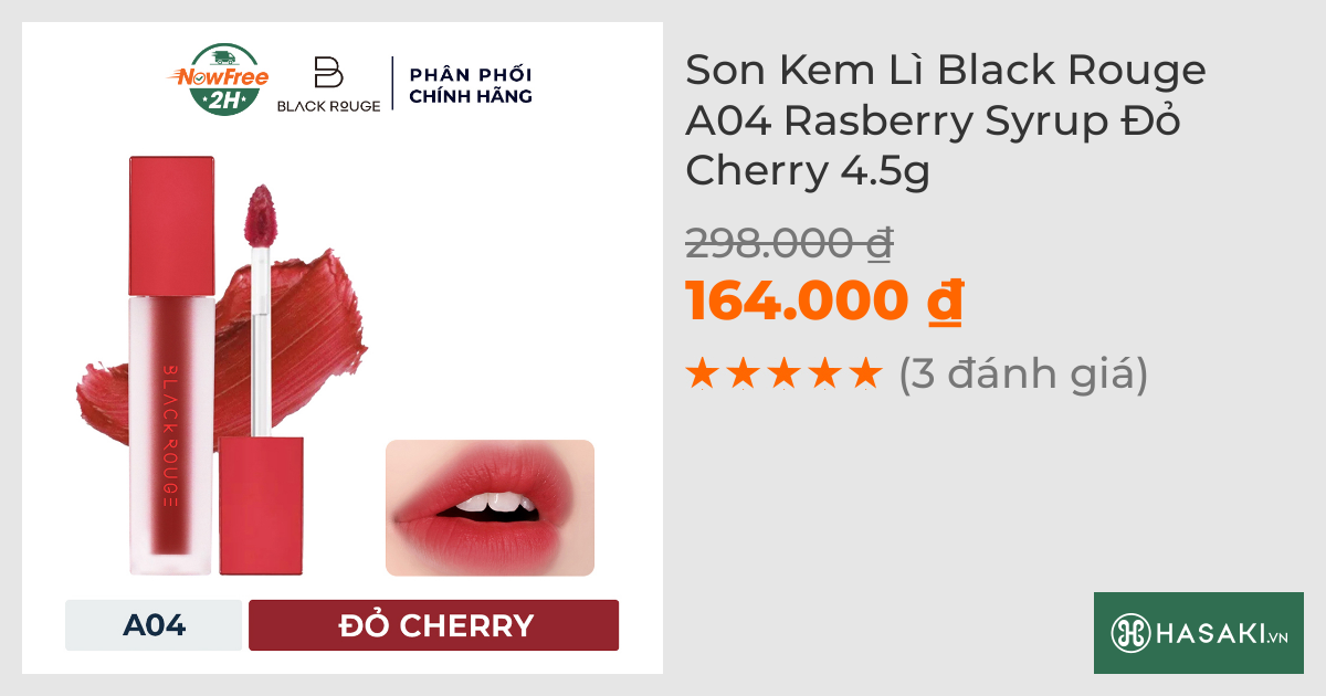 Son Kem Lì Black Rouge A04 Rasberry Syrup Đỏ Cherry 4.5g