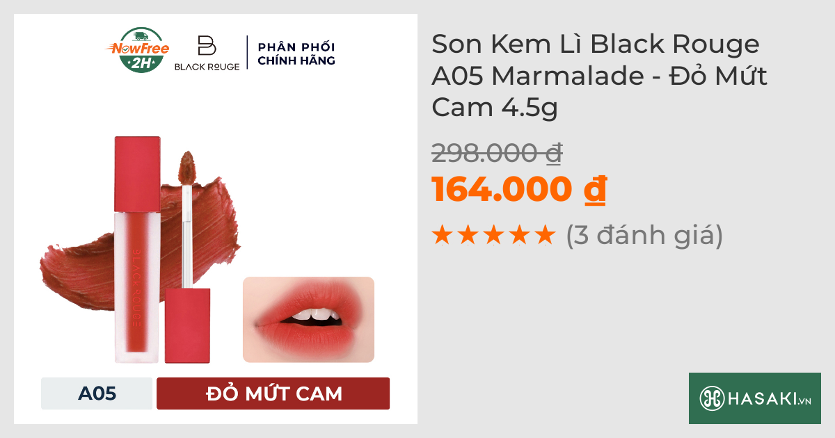 Son Kem Lì Black Rouge A05 Marmalade - Đỏ Mứt Cam 4.5g