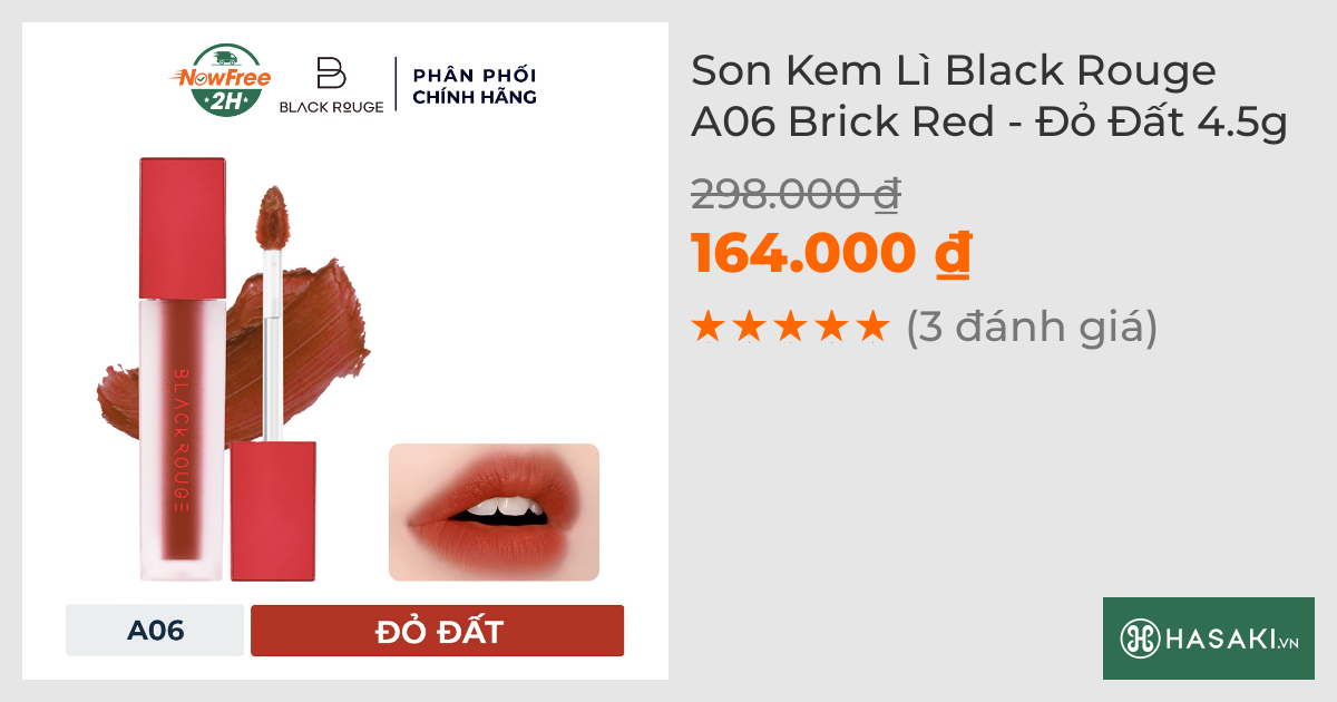 Son Kem Lì Black Rouge A06 Brick Red - Đỏ Đất 4.5g