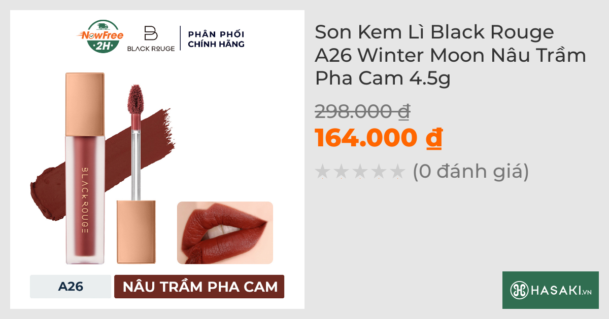 Son Kem Lì Black Rouge A26 Winter Moon Nâu Trầm Pha Cam 4.5g