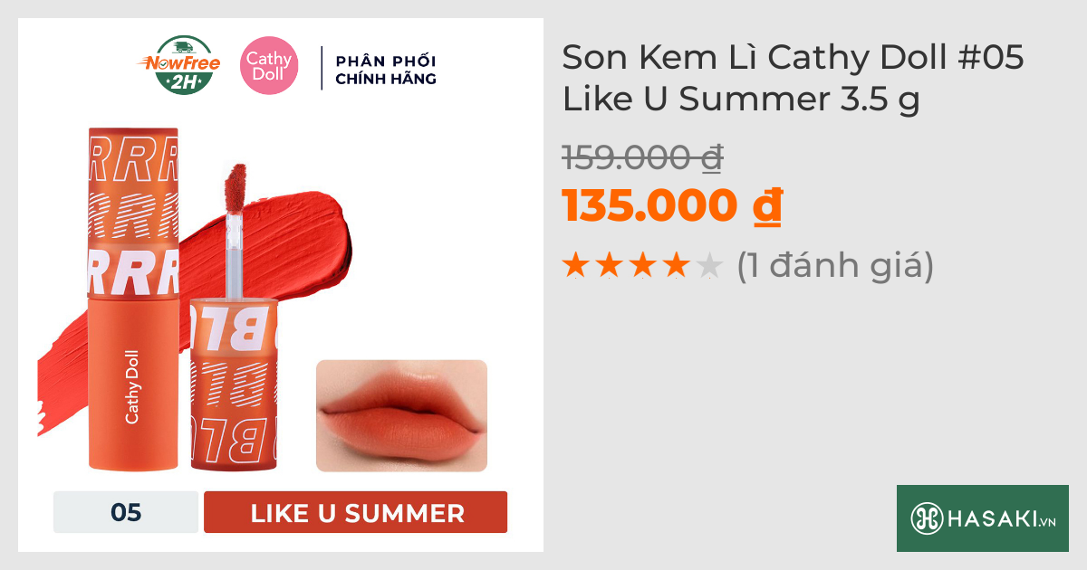 Son Kem Lì Cathy Doll #05 Like U Summer 3.5 g