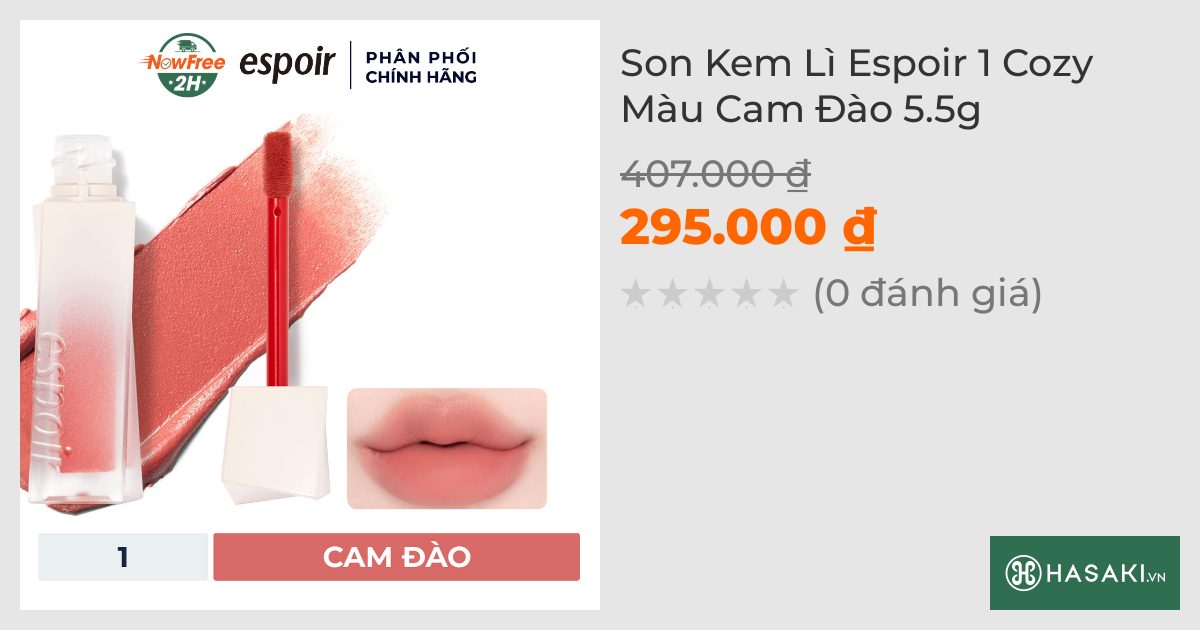 Son Kem Lì Espoir 1 Cozy Màu Cam Đào 5.5g