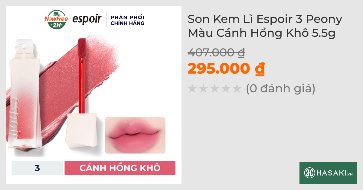 Son Kem Lì Espoir 3 Peony Màu Cánh Hồng Khô 5.5g