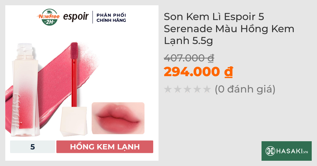 Son Kem Lì Espoir 5 Serenade Màu Hồng Kem Lạnh 5.5g