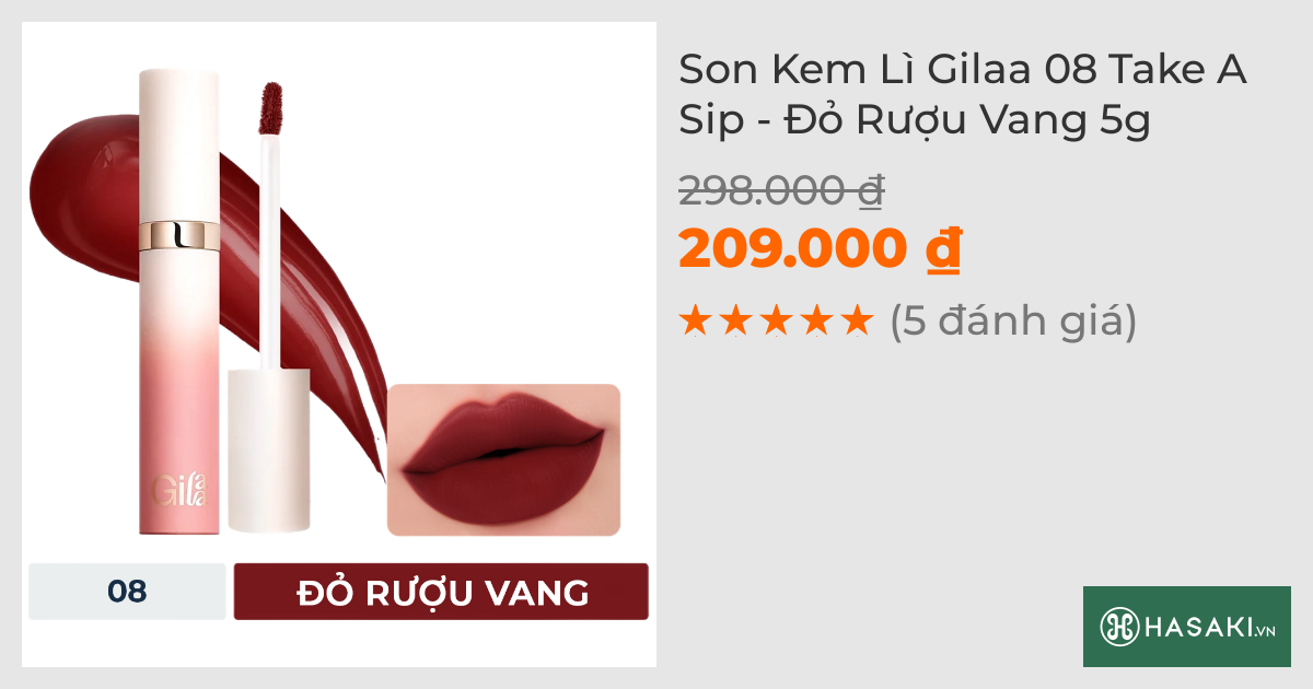 Son Kem Lì Gilaa 08 Take A Sip - Đỏ Rượu Vang 5g