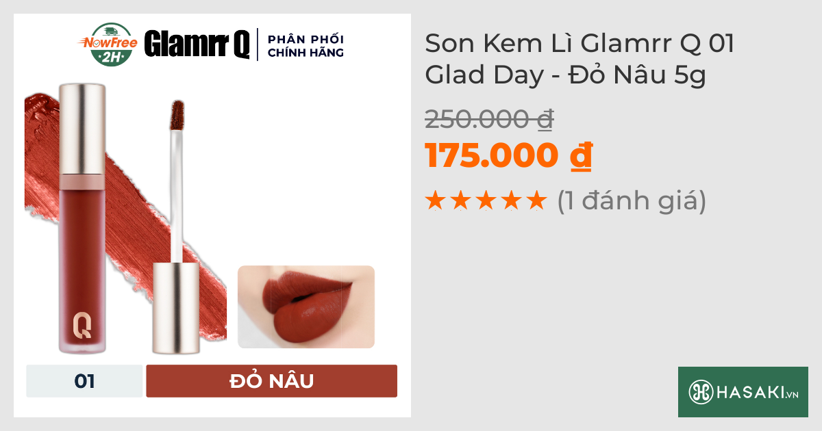 Son Kem Lì Glamrr Q 01 Glad Day - Đỏ Nâu 5g