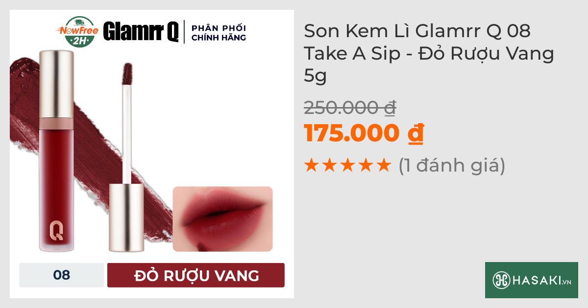 Son Kem Lì Glamrr Q 08 Take A Sip - Đỏ Rượu Vang 5g