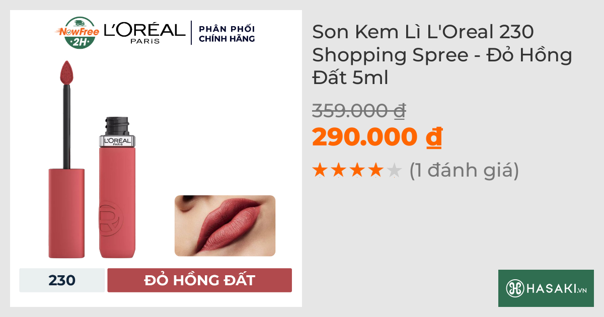 Son Kem Lì L'Oreal 230 Shopping Spree - Đỏ Hồng Đất 5ml