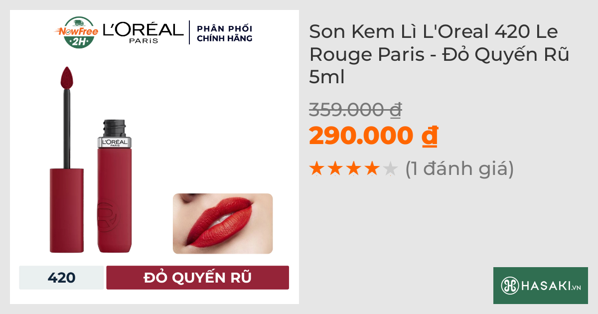 Son Kem Lì L'Oreal 420 Le Rouge Paris - Đỏ Quyến Rũ 5ml