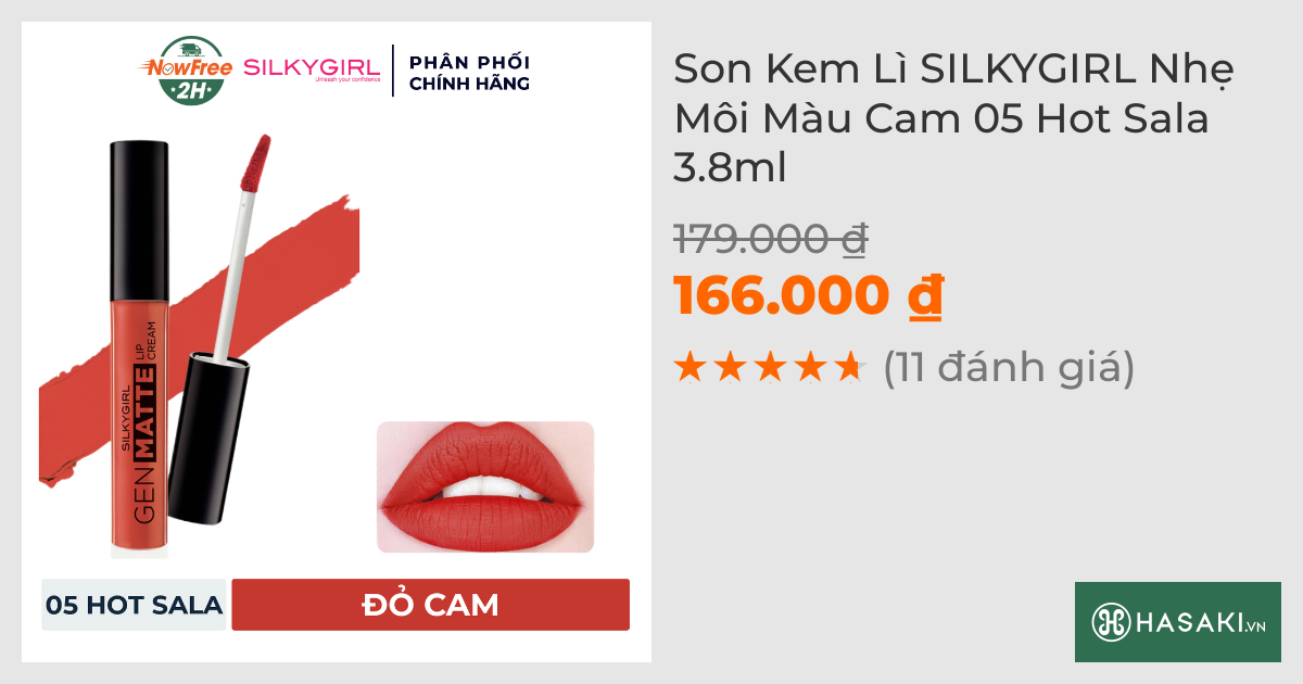 Son Kem Lì SILKYGIRL Nhẹ Môi Màu Cam 05 Hot Sala 3.8ml