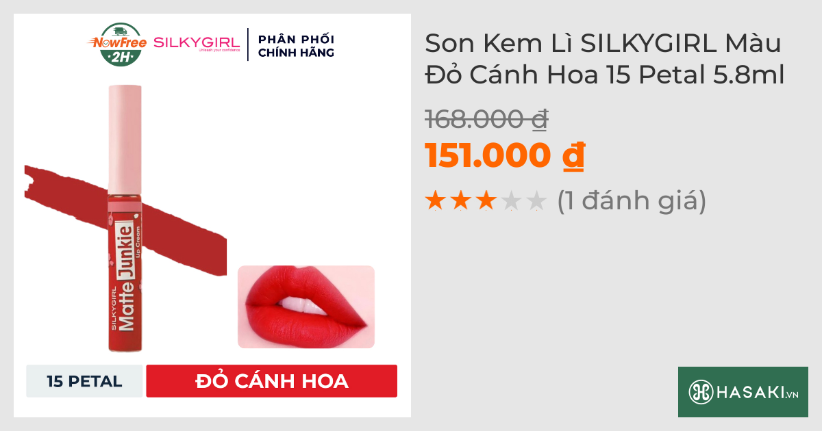 Son Kem Lì SILKYGIRL Màu Đỏ Cánh Hoa 15 Petal 5.8ml