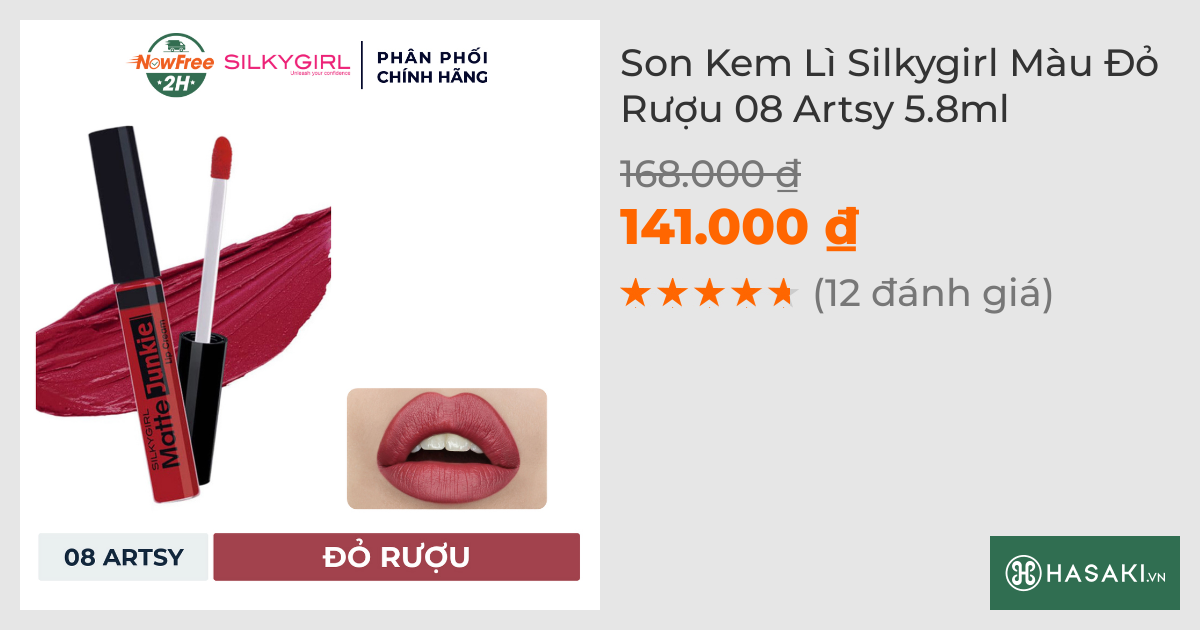 Son Kem Lì Silkygirl Màu Đỏ Rượu 08 Artsy 5.8ml