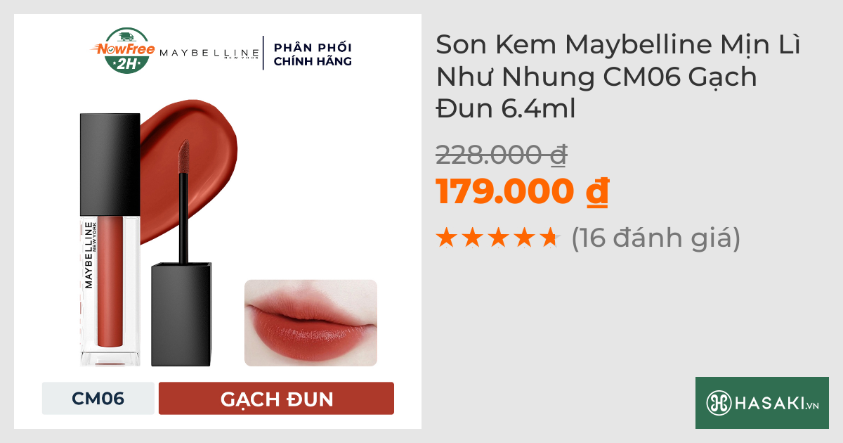 Son Kem Maybelline Mịn Lì Như Nhung CM06 Gạch Đun 6.4ml