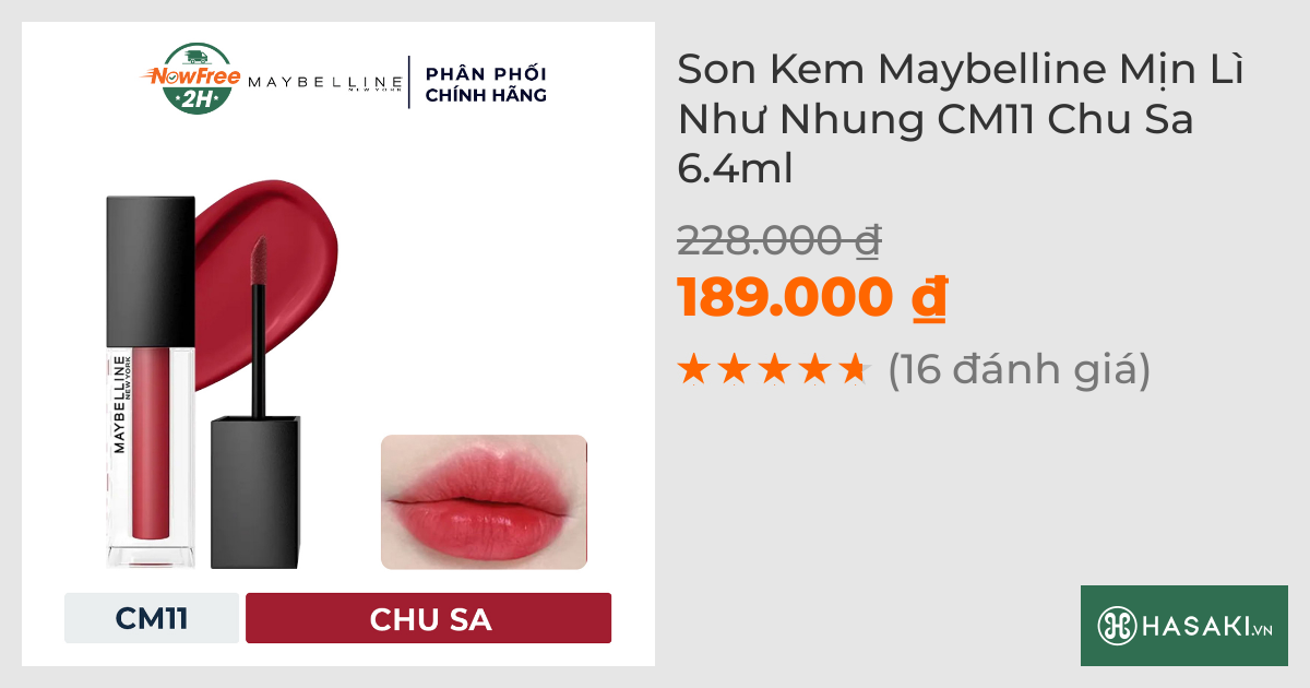 Son Kem Maybelline Mịn Lì Như Nhung CM11 Chu Sa 6.4ml