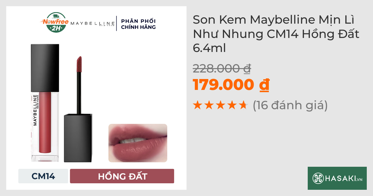 Son Kem Maybelline Mịn Lì Như Nhung CM14 Hồng Đất 6.4ml