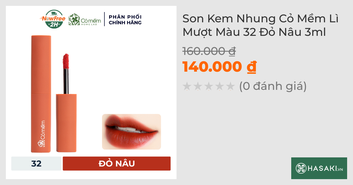 Son Kem Nhung Cỏ Mềm Lì Mượt Màu 32 Đỏ Nâu 3ml