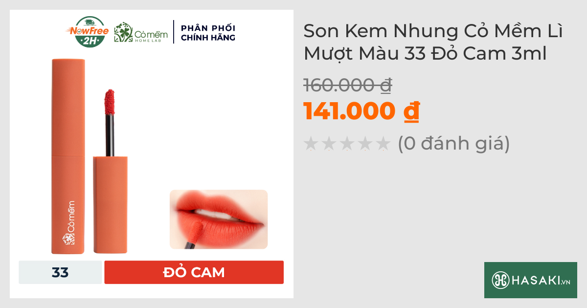 Son Kem Nhung Cỏ Mềm Lì Mượt Màu 33 Đỏ Cam 3ml