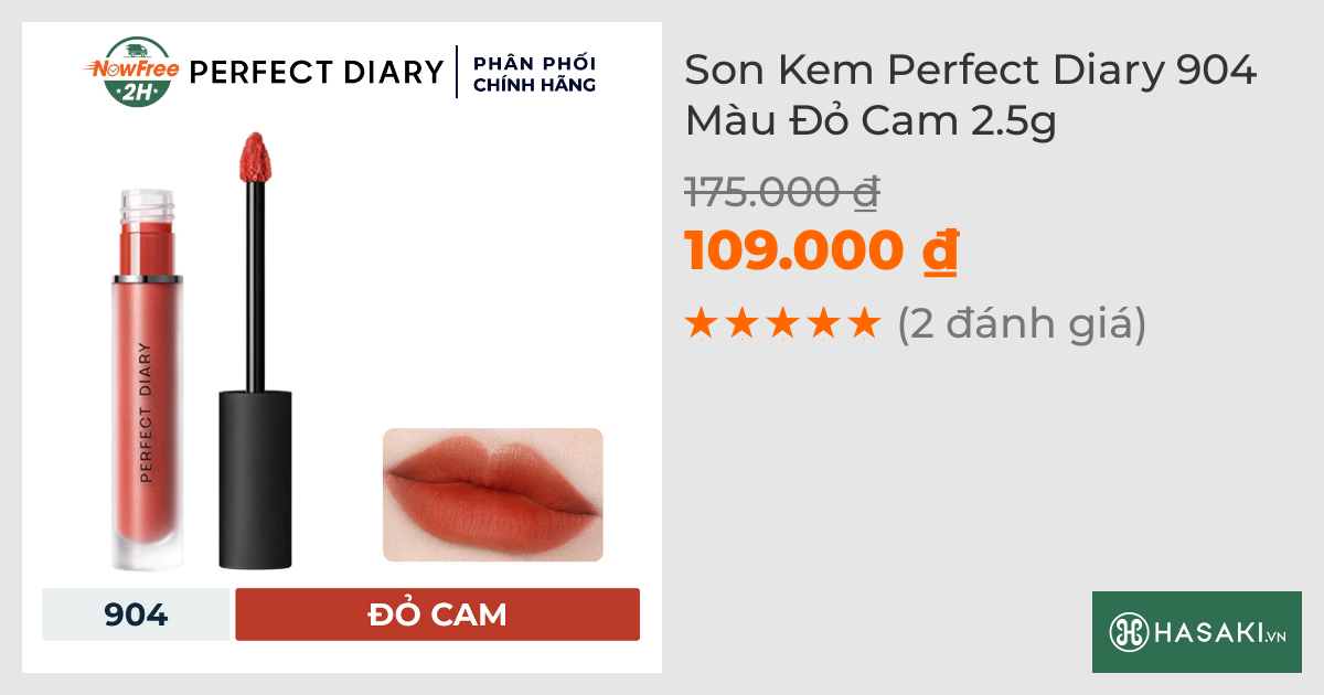 Son Kem Perfect Diary 904 Màu Đỏ Cam 2.5g