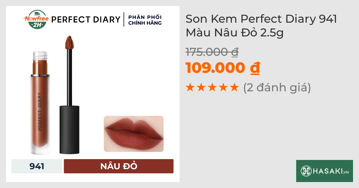 Son Kem Perfect Diary 941 Màu Nâu Đỏ 2.5g