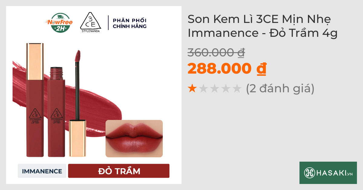 Son Kem Lì 3CE Mịn Nhẹ Immanence - Đỏ Trầm 4g