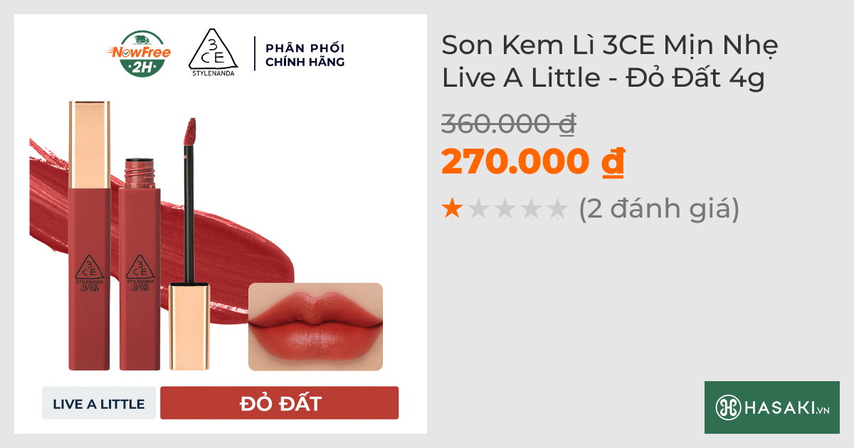 Son Kem Lì 3CE Mịn Nhẹ Live A Little - Đỏ Đất 4g