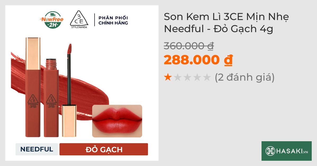 Son Kem Lì 3CE Mịn Nhẹ Needful - Đỏ Gạch 4g