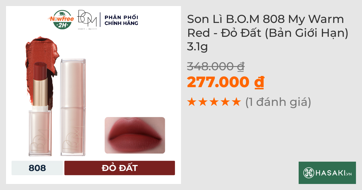 Son Lì B.O.M 808 My Warm Red - Đỏ Đất (Bản Giới Hạn) 3.1g