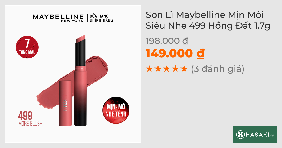 Son Lì Maybelline Mịn Môi Siêu Nhẹ 499 Hồng Đất 1.7g