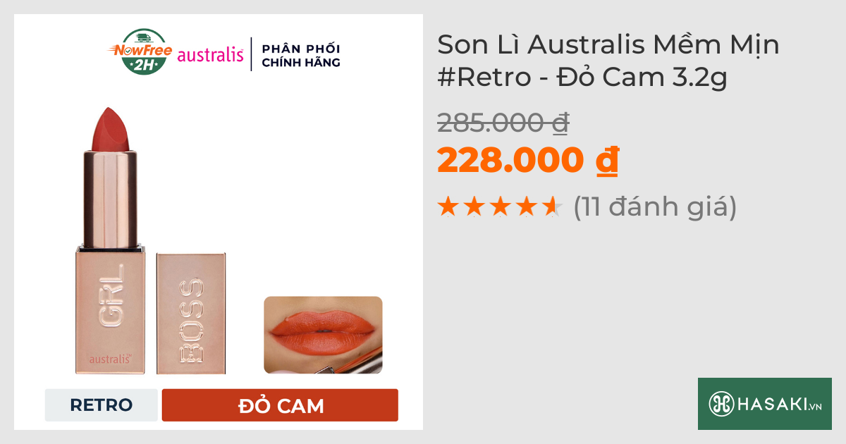 Son Lì Australis Mềm Mịn #Retro - Đỏ Cam 3.2g