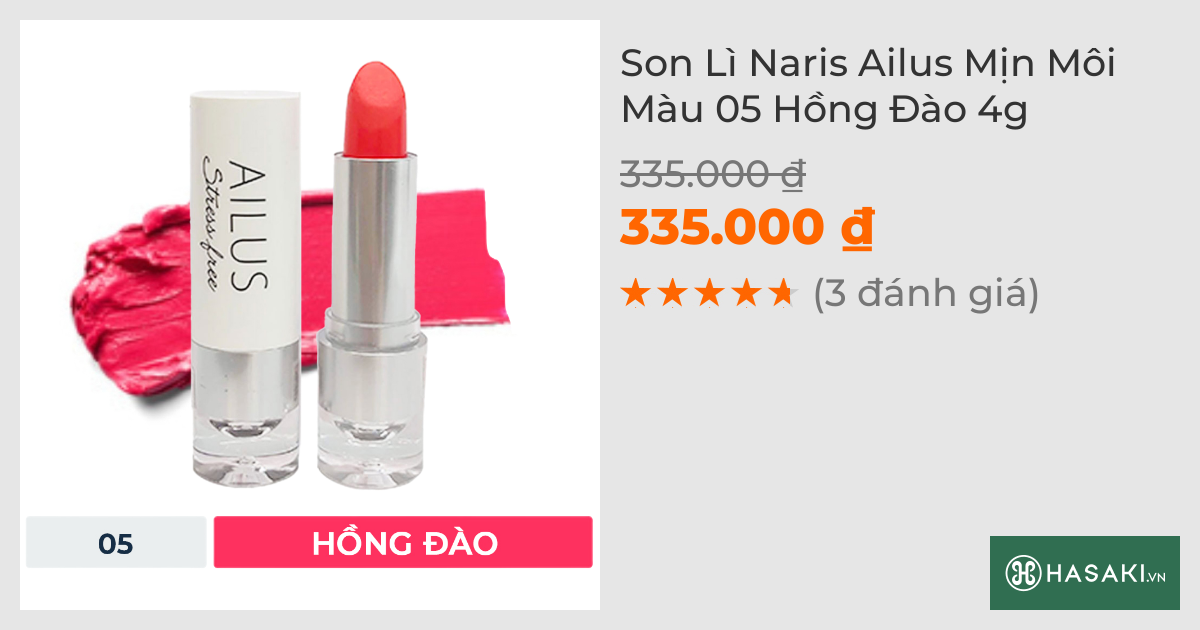 Son Lì Naris Ailus Mịn Môi Màu 05 Hồng Đào 4g