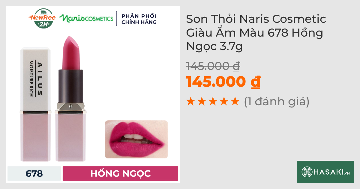 Son Thỏi Naris Cosmetic Giàu Ẩm Màu 678 Hồng Ngọc 3.7g