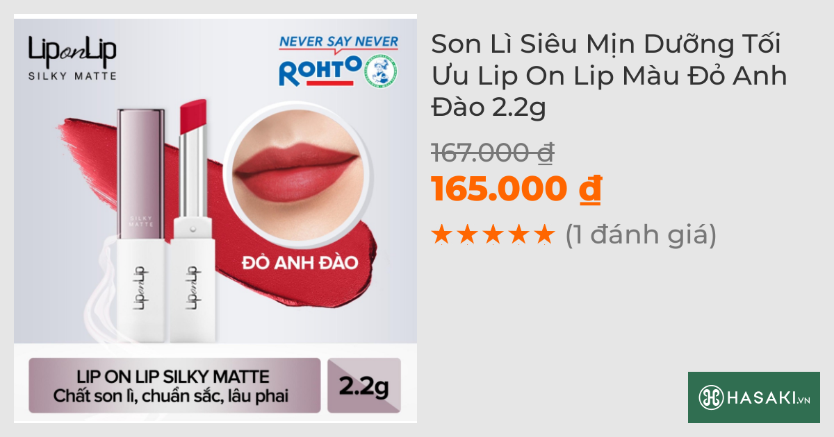 Son Lì Siêu Mịn Dưỡng Tối Ưu Lip On Lip Màu Đỏ Anh Đào 2.2g