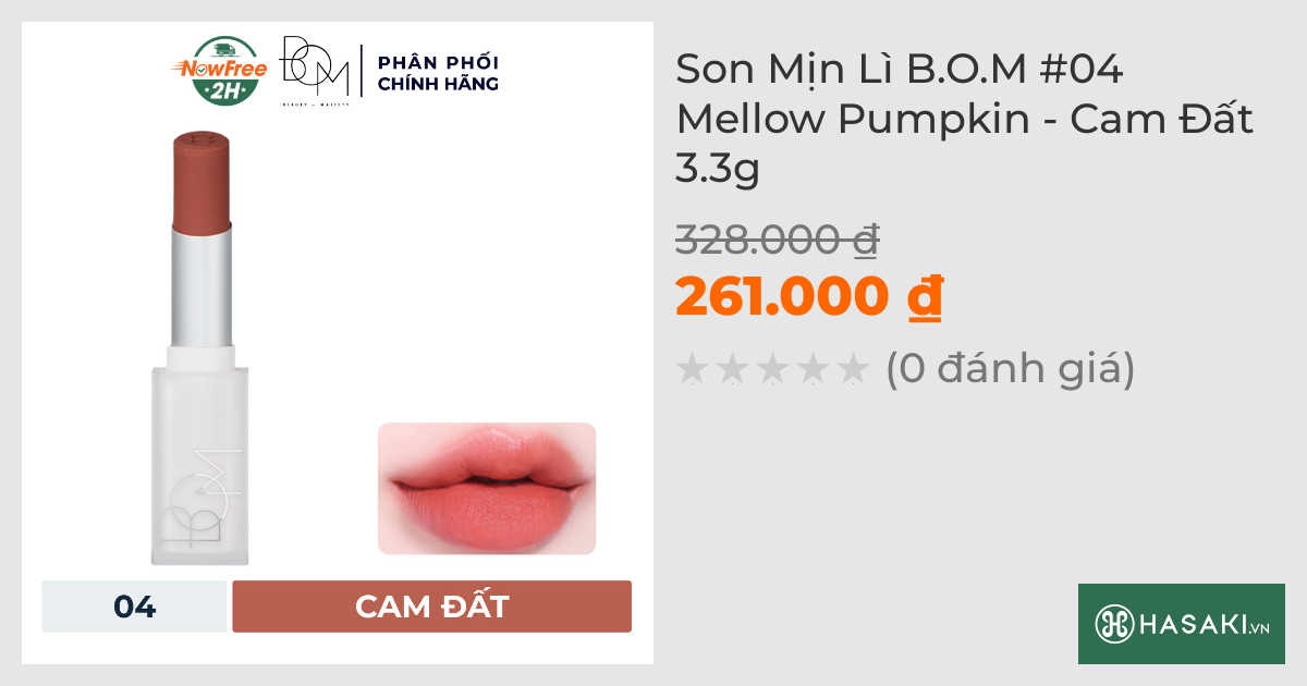 Son Mịn Lì B.O.M #04 Mellow Pumpkin - Cam Đất 3.3g