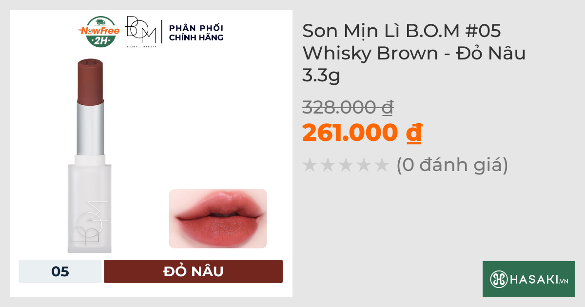 Son Mịn Lì B.O.M #05 Whisky Brown - Đỏ Nâu 3.3g