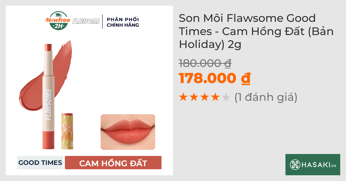 Son Môi Flawsome Good Times - Cam Hồng Đất (Bản Holiday) 2g