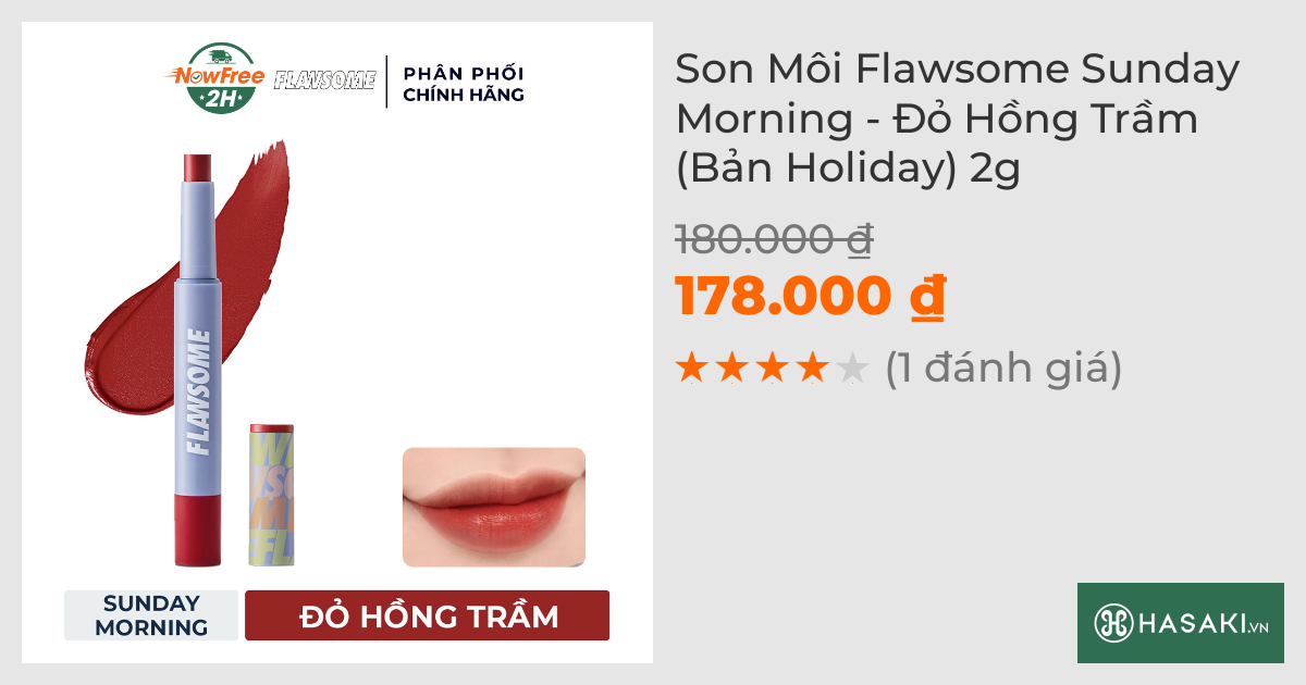 Son Môi Flawsome Sunday Morning - Đỏ Hồng Trầm (Bản Holiday) 2g