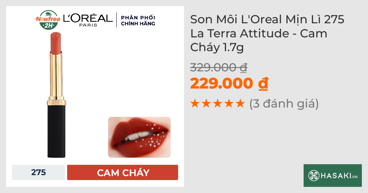 Son Môi L'Oreal Mịn Lì 275 La Terra Attitude - Cam Cháy 1.7g