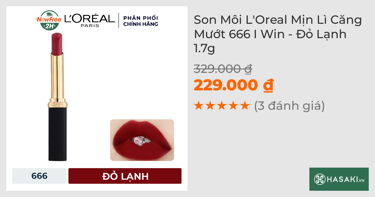 Son Môi L'Oreal Mịn Lì Căng Mướt 666 I Win - Đỏ Lạnh 1.7g