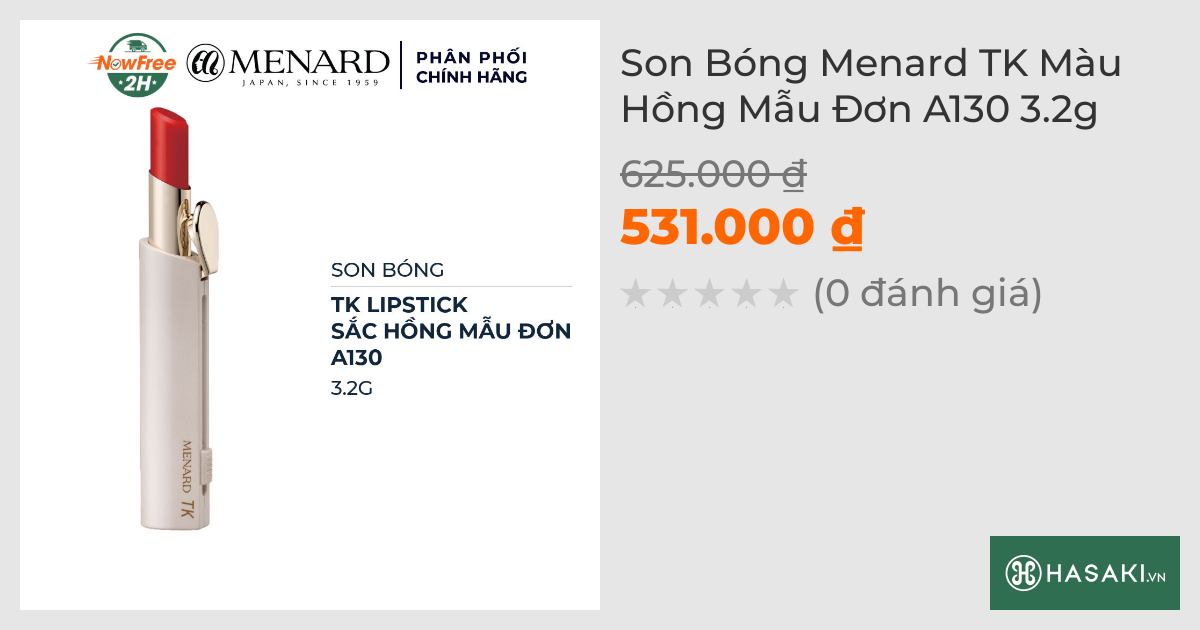 Son Bóng Menard TK Màu Hồng Mẫu Đơn A130 3.2g