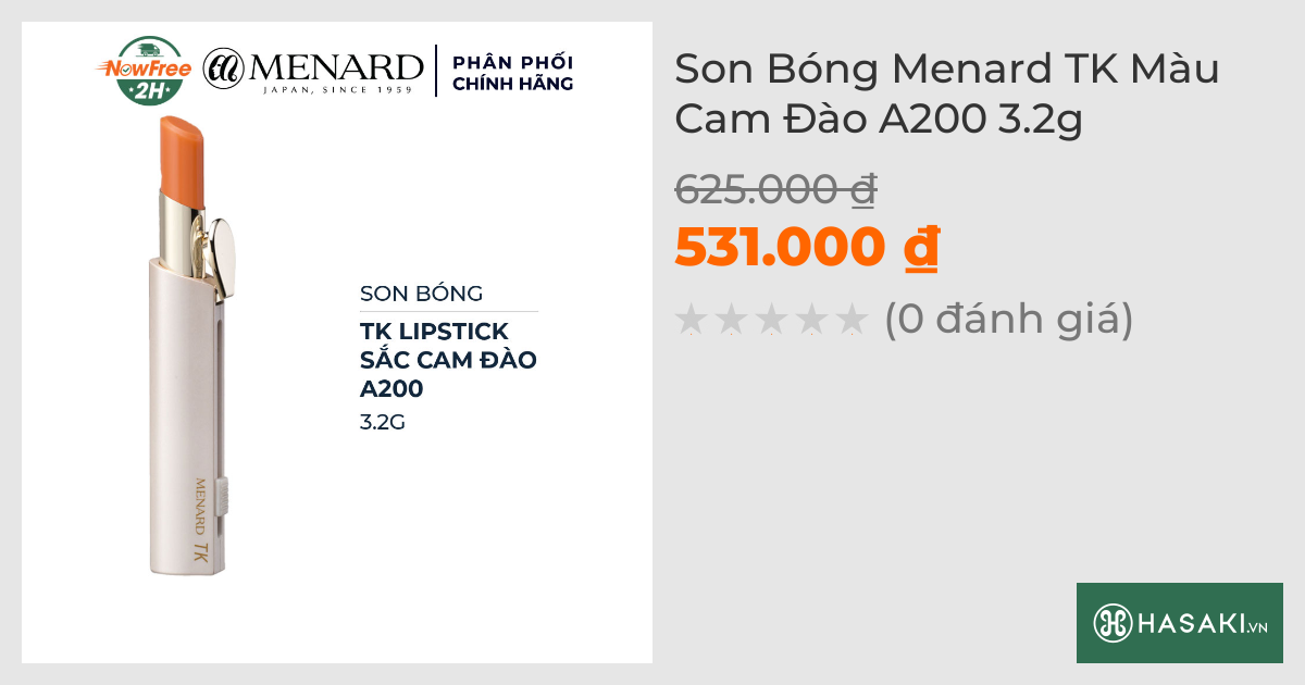 Son Bóng Menard TK Màu Cam Đào A200 3.2g