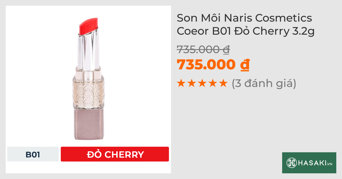 Son Môi Naris Cosmetics Coeor B01 Đỏ Cherry 3.2g