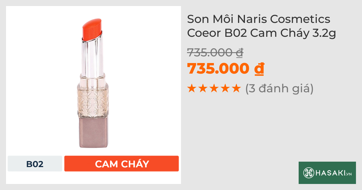 Son Môi Naris Cosmetics Coeor B02 Cam Cháy 3.2g