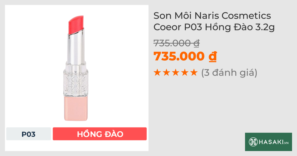 Son Môi Naris Cosmetics Coeor P03 Hồng Đào 3.2g