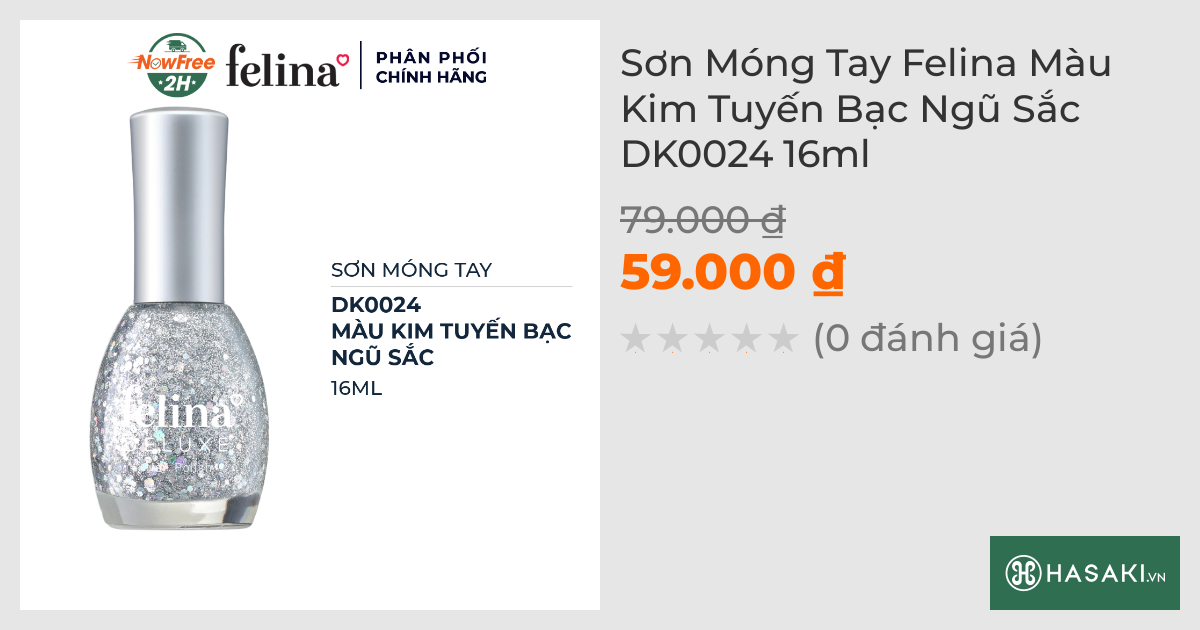 Sơn Móng Tay Felina DK0024 Màu Kim Tuyến Bạc Ngũ Sắc 16ml