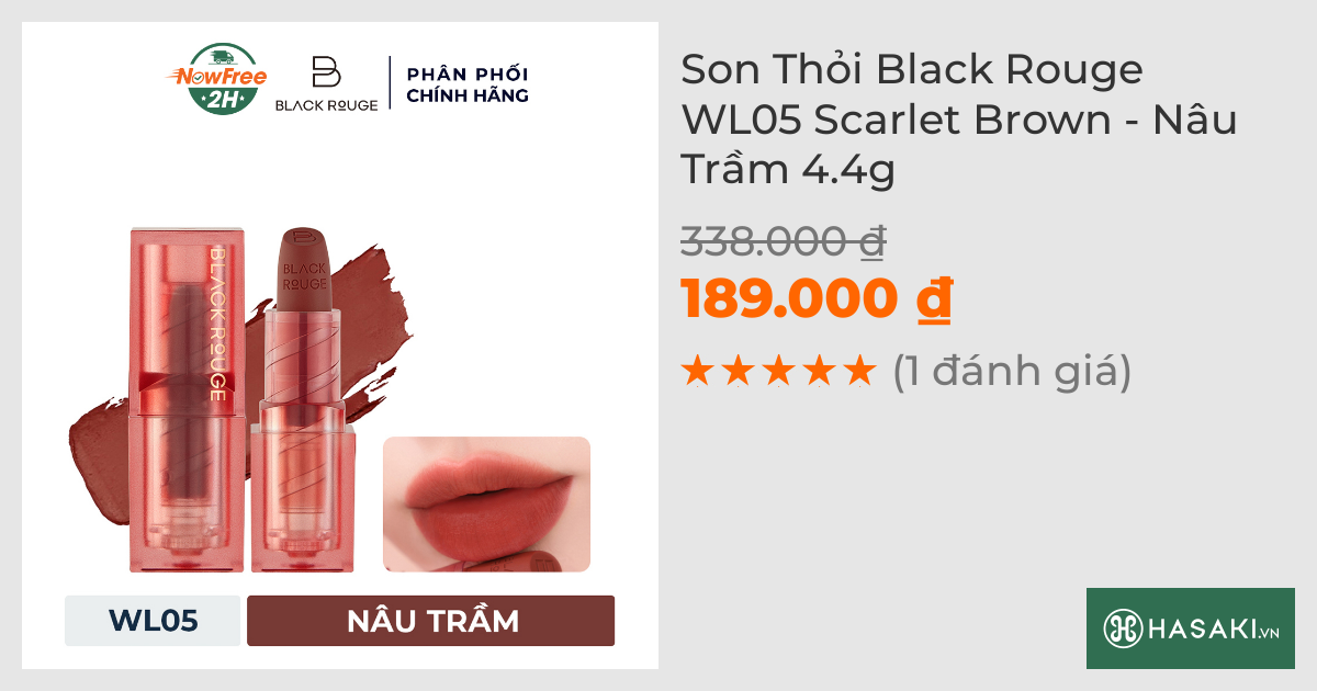 Son Thỏi Black Rouge WL05 Scarlet Brown - Nâu Trầm 4.4g