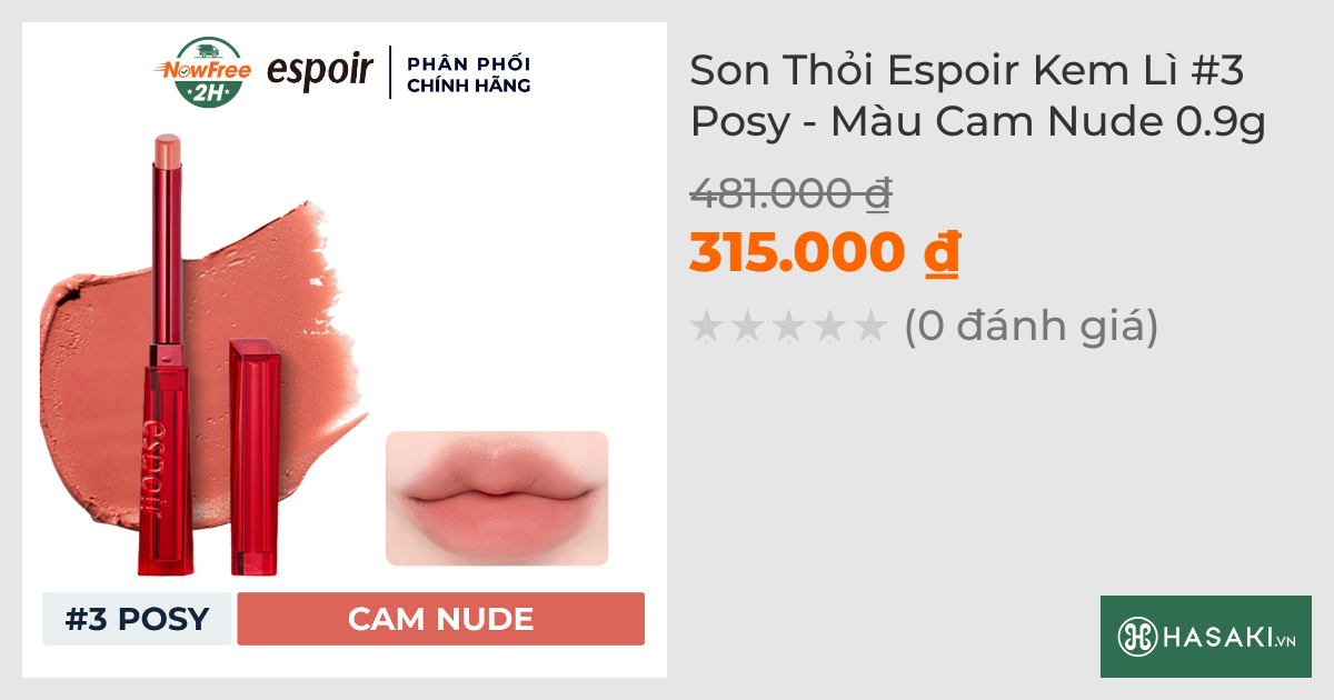 Son Thỏi Espoir Kem Lì #3 Posy - Màu Cam Nude 0.9g